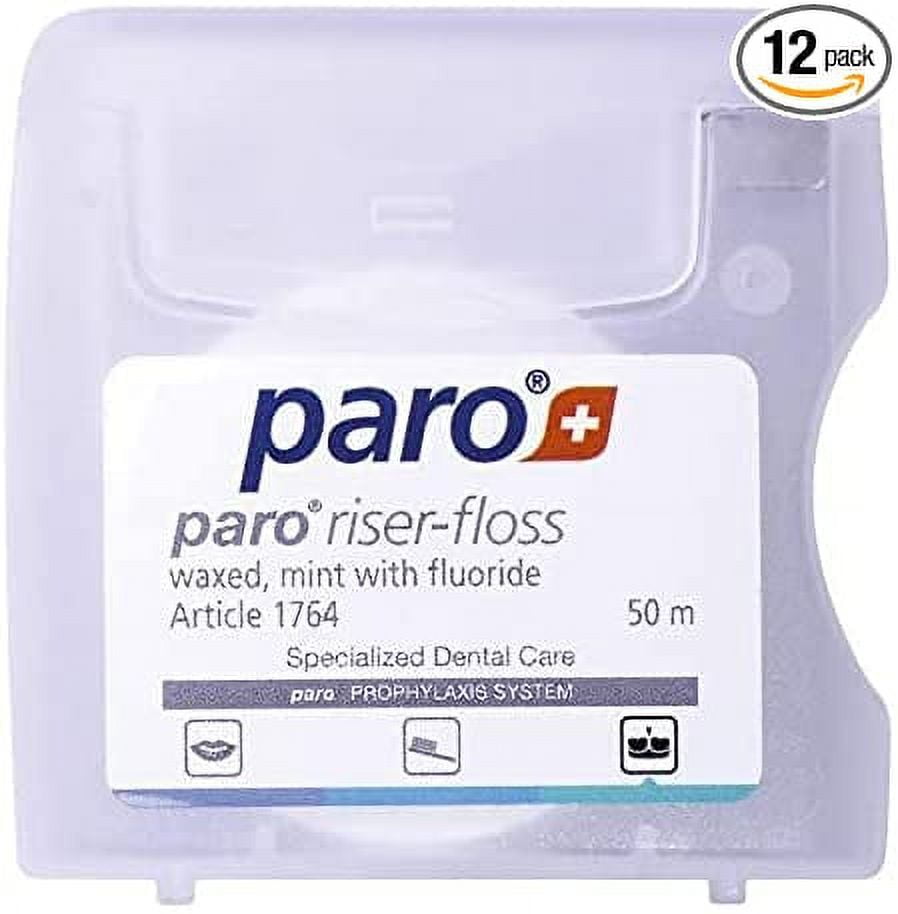 Paro Swiss Paro Riser Floss, Mint, Waxed, Fluoridated, 50 m - 12 Pack