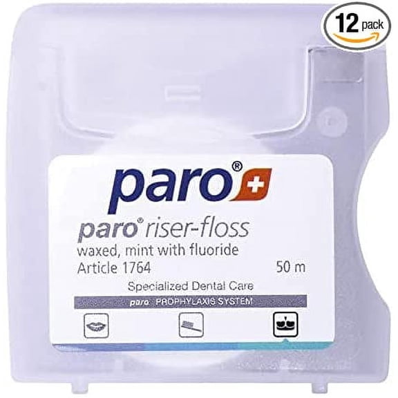 Paro Swiss Paro Riser Floss, Mint, Waxed, Fluoridated, 50 m - 12 Pack