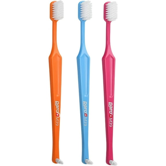 Paro The M39 | Toothbrush with Soft Medium Bristles in 5 Row | Built-in Interspace Brush F | Dual Feature (3 Pack)