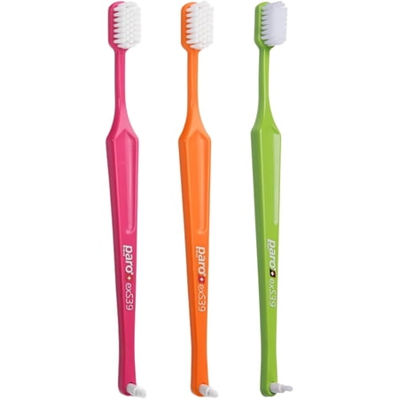 Paro exS39 Extra Sensitive Toothbrush with Interspace Brush F | Dual Features | Ultra Soft Bristles | Unisex | (3 Pack Multi-Color)
