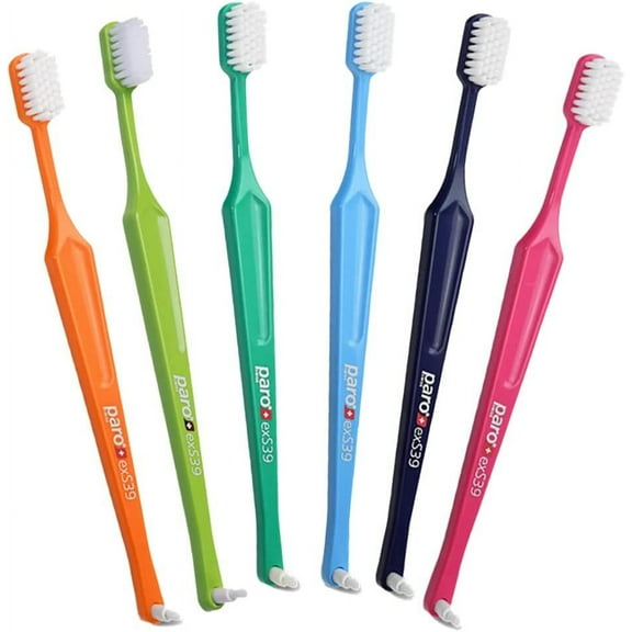 Paro exS39 Extra Sensitive Toothbrush with Interspace Brush F | Dual Features | Ultra Soft Bristles | Unisex | (6 Pack)