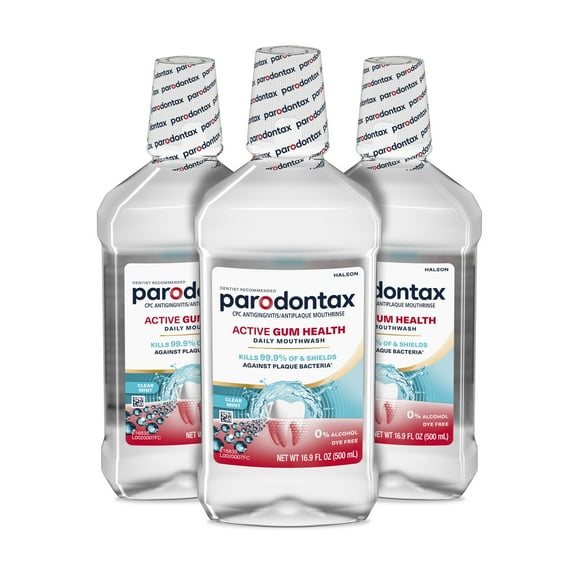 Parodontax Active Gum Health Mouthwash, Gum Mouthwash, Clear Mint, 16.9 Fl Oz x 3 for Adults