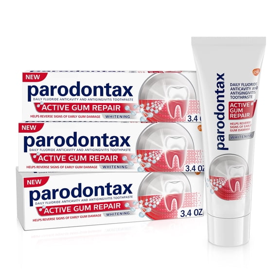 Parodontax Active Gum Repair Whitening Toothpaste for Bleeding Gums - 3x3.4 oz Tube