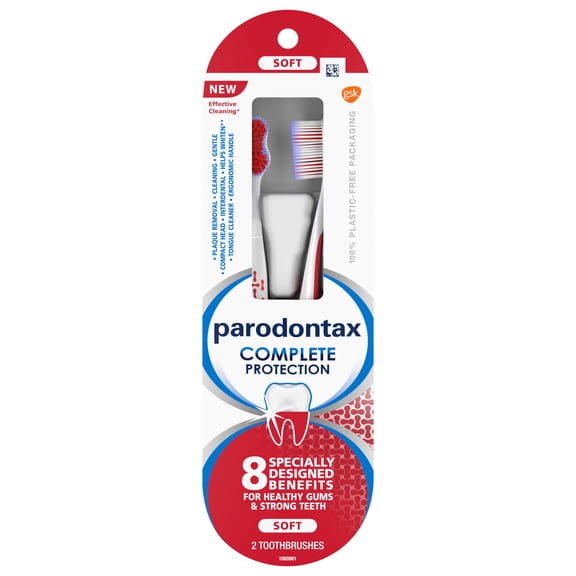 Parodontax Complete Protection Soft Toothbrush for Healthy Gums and Teeth, 2 Pack, for Adults