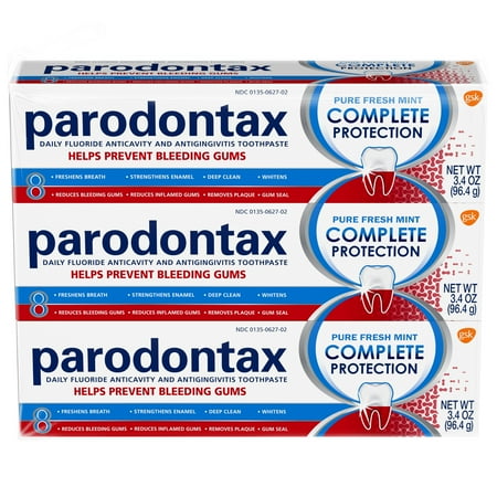 Parodontax Complete Protection Toothpaste for Bleeding Gums, Gingivitis Treatment and Cavity Prevention, Pure Fresh Mint - 3.4 Ounces x 3