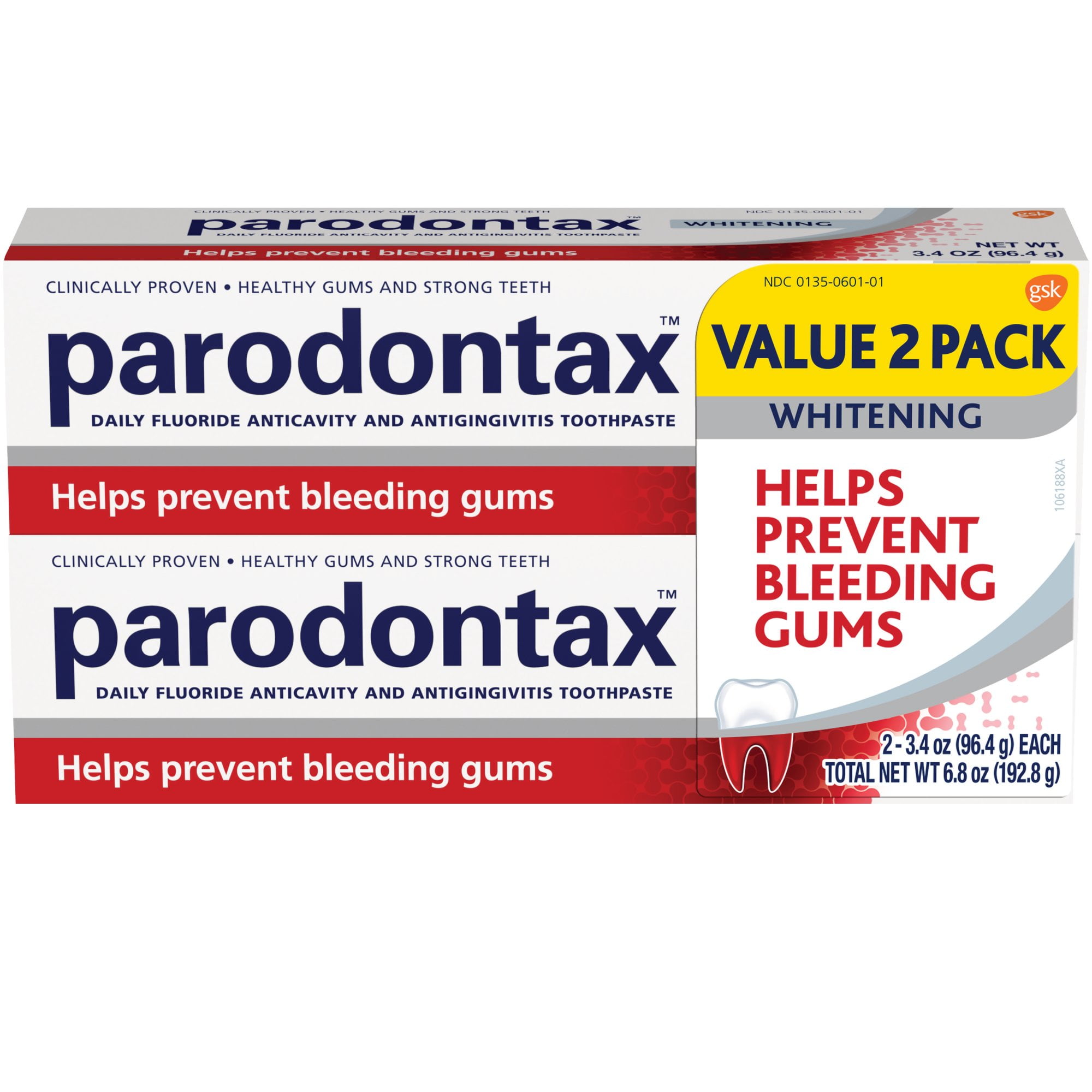 Parodontax Teeth Whitening Toothpaste for Bleeding Gums, 3.4 Oz, 2 Pack, Unflavored, for Adults