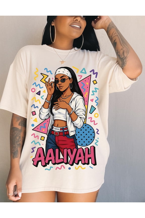 Parody 90s Aaliyah Parody Bootleg T-Shirt Vintage Hip Hop Streetwear Graphic Unisex Shirt for Music Lovers,Sand Color,Size 2XL