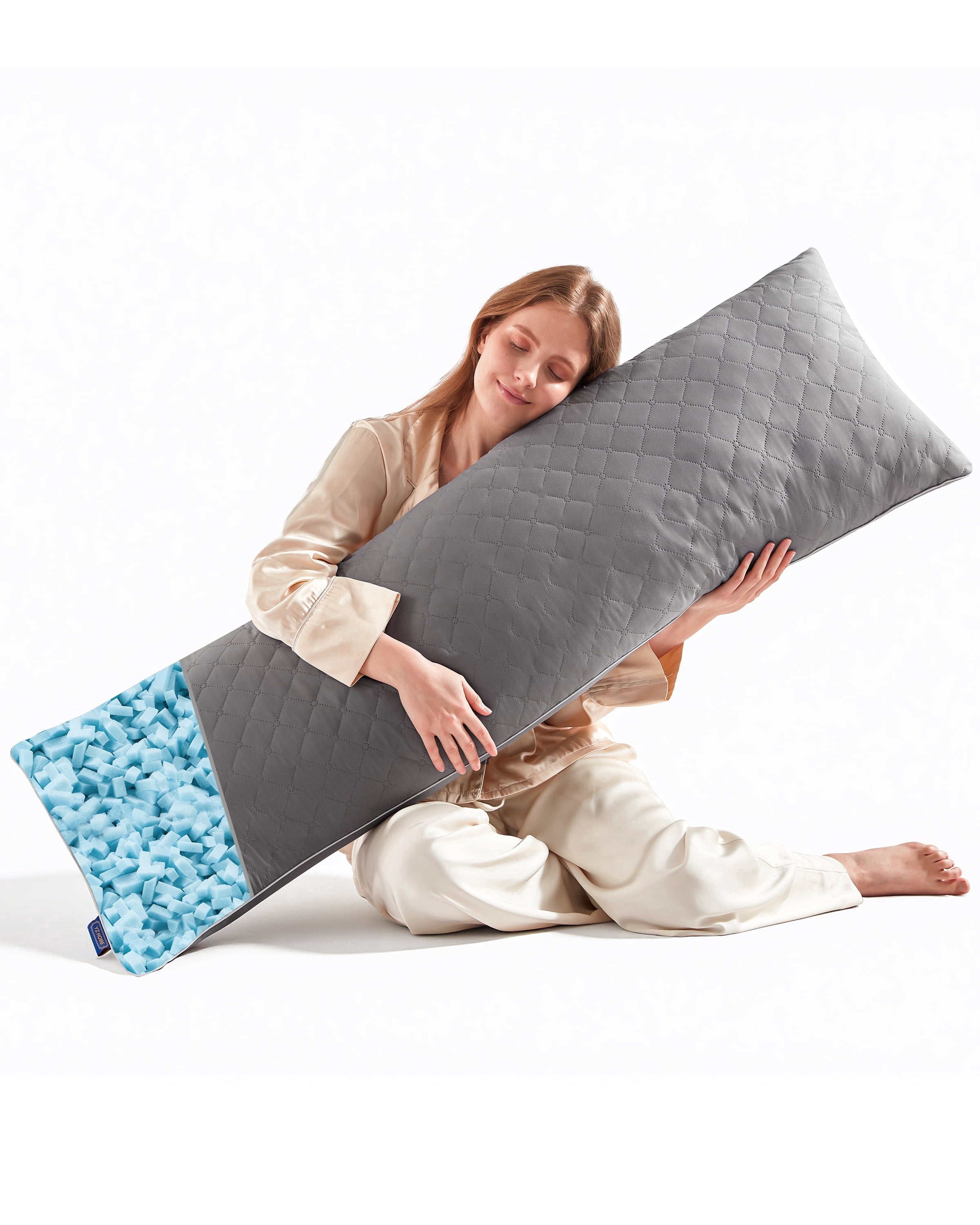 Parojati 20×54 inch Long Washable Body Pillow Insert for Adults with Shredded White Memory Foam, Soft & Firm enough for Side Sleepers, Pregnant Women, Grey