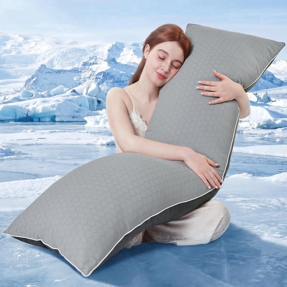 Parojati 20x54 Inch Cooling Body Pillow, Shredded Memory Foam Pillow with Hexagonal Pattern, Cold Touch Fabric, Support for Side Back Stomach Sleepers, Removable Washable Cover, Dark Grey