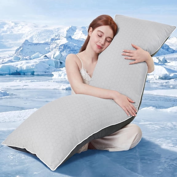 Parojati 20x54 Inch Cooling Body Pillow, Shredded Memory Foam Pillow with Hexagonal Pattern, Cold Touch Fabric, Support for Side Back Stomach Sleepers, Removable Washable Cover, Light Grey