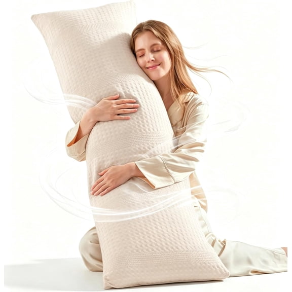 Parojati 20x54 Inch Waffle Textured Long Body Pillow, Soft Polyester, Beige