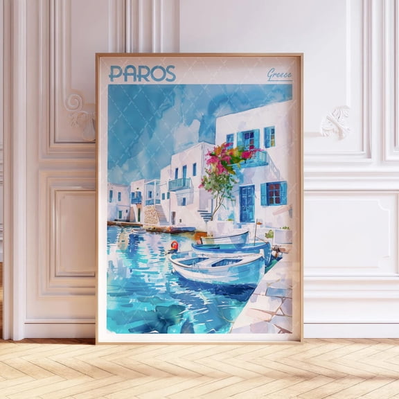 Paros Greece Pastel Travel Poster, Unframed Size 16x24