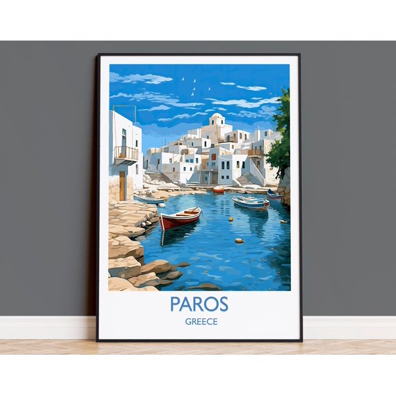 Paros Travel Poster, Travel Print of Paros, Greece Gift, Greek Islands Art, Paros Gift, Wall Art Print, 8x12 UNFRAMED
