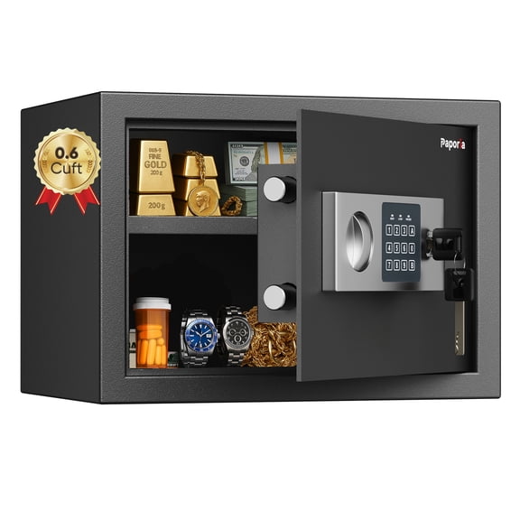 Parporia 0.6 Cubic Feet Home Safe, Equipped with a Digital Keypad and a Spare Key, Suitable for Office, Hotel, and Personal Use