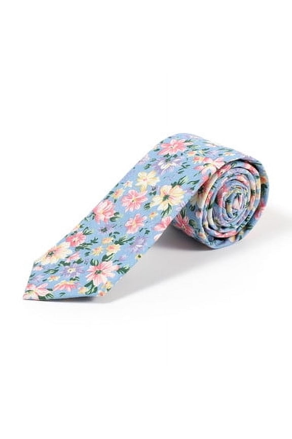 Floral 100% Cotton Slim Tie for Men | 57 Inch & 2.5 Inch Wide Spring & Summer Necktie | Perfect for Wedding, Church, & Business