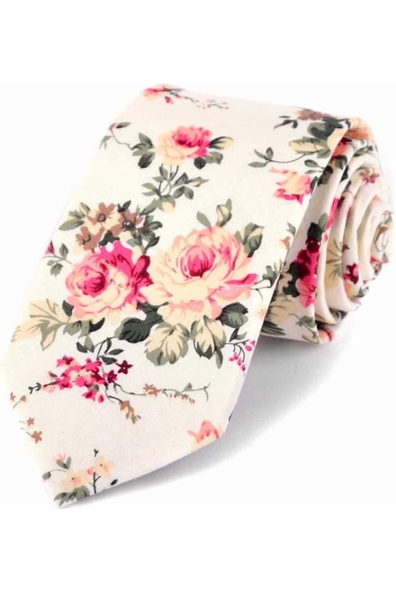 Floral 100% Cotton Slim Tie for Men | 57 Inch & 2.5 Inch Wide Spring & Summer Necktie | Perfect for Wedding, Church, & Business