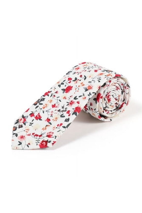 Floral 100% Cotton Slim Tie for Men | 57 Inch & 2.5 Inch Wide Spring & Summer Necktie | Perfect for Wedding, Church, & Business
