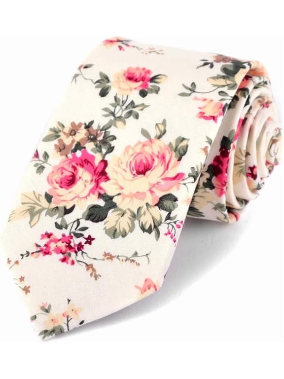 Floral 100% Cotton Slim Tie for Men | 57 Inch & 2.5 Inch Wide Spring & Summer Necktie | Perfect for Wedding, Church, & Business