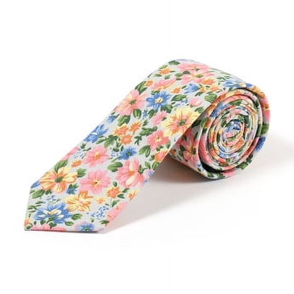 Parquet Floral 100% Cotton Slim Tie for Men | 57 Inch & 2.5 Inch Wide Spring & Summer Necktie | Perfect for Wedding, Church, & Business