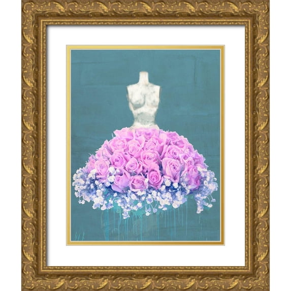 Parr, Kelly 12x14 Gold Ornate Wood Framed with Double Matting Museum Art Print Titled - Dressed in Flowers II - Ocean Blue