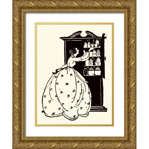 Parrish, Maxfield 19x24 Gold Ornate Wood Framed with Double Matting Museum Art Print Titled - Homemaker Pulls China From Vitrine