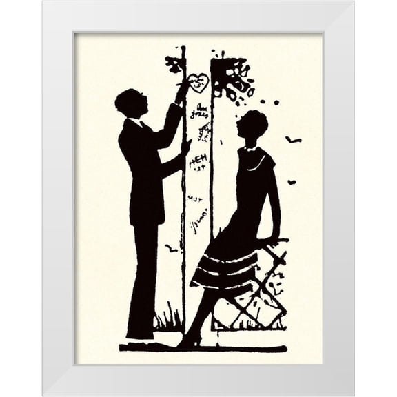 Parrish, Maxfield 25x32 White Modern Wood Framed Museum Art Print Titled - Suitor Pulls a Heart From a Trellis