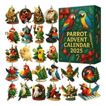 Parrot Advent Calendar 2025 with 24 Unique Parrot Figurine 2D Ornaments Holiday Countdown Box for Home Decoration Gift