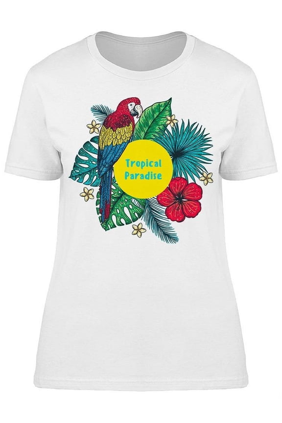 Parrot And Palm Leaves Graphic T-Shirt Women -Image by Shutterstock, Female XX-Large