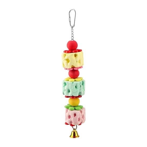 Parrot Beak Grinding Stone,Bird Chew Toy with Bell And Colorful Beads,Parrot Enrichment Toy,Cage Accessory for Budgies Cockatiels Small Medium Parrots
