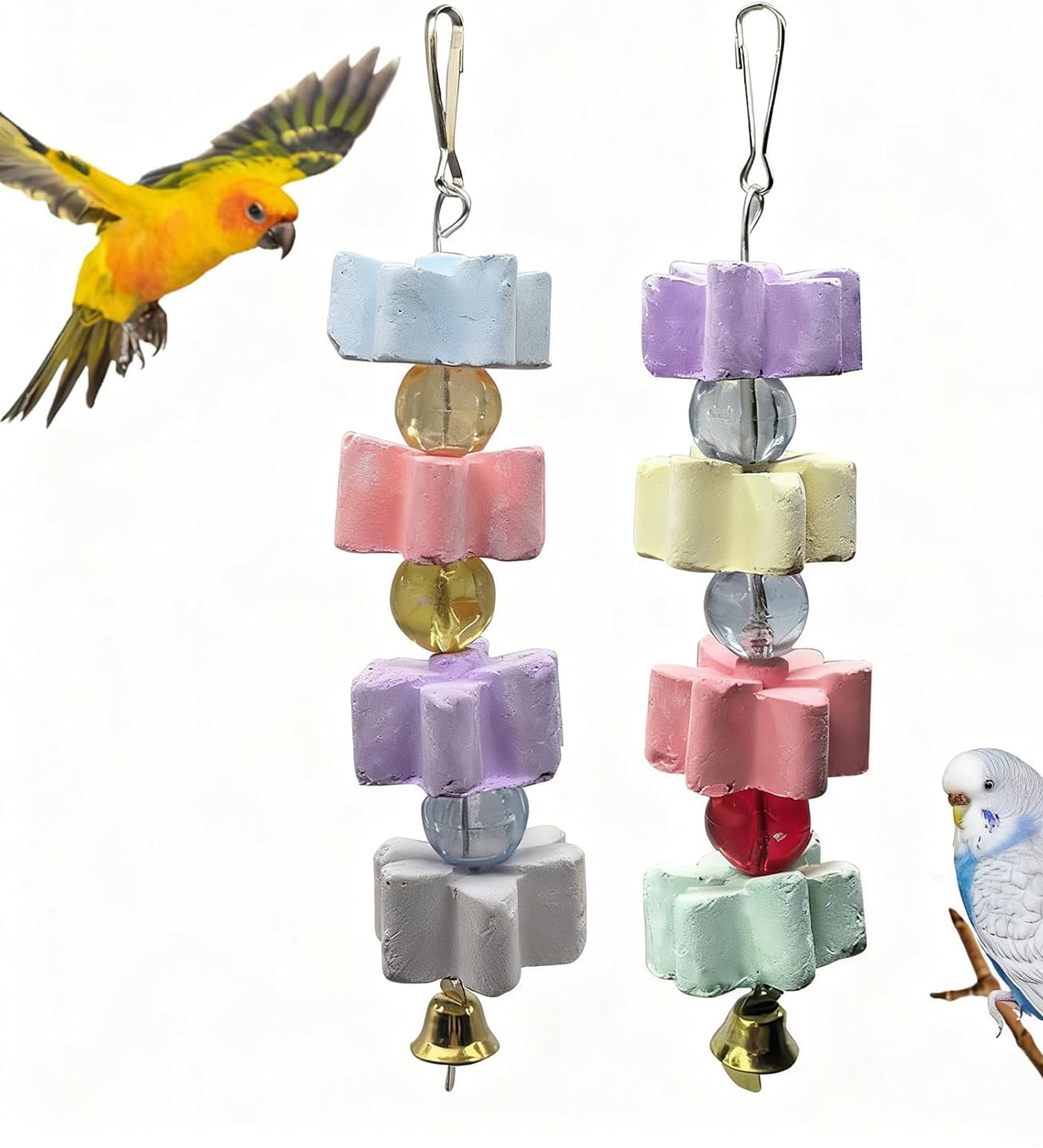 Parrot Beak Trimmer Calcium Stone Chinchilla Grinding Teeth Lava Block Bird Beak Trim Pumice Toy Mineral Rock Chewing Toys with Bell for Conure Budgies Parakeet Hamster Rabbit