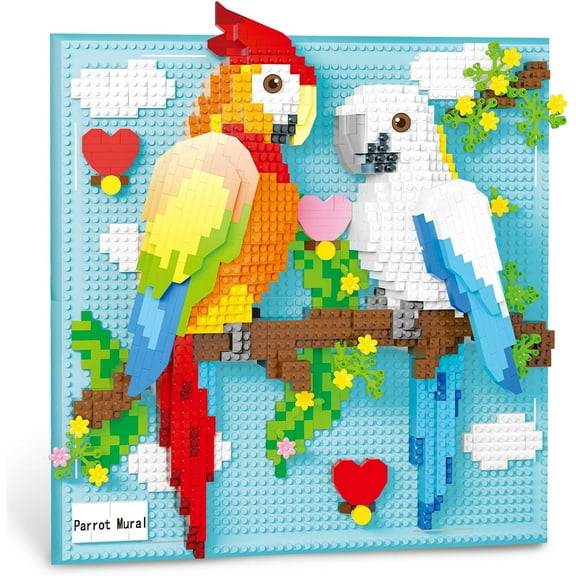 Parrot Bird Animal 3D Wall Art Micro Mini Building Blocks Set for Adults, Unique Home Wall Decor or Table Display, No Compatible with Lego, Ideal Birthday Christmas Toy Gift for Teens (1700 PCS)
