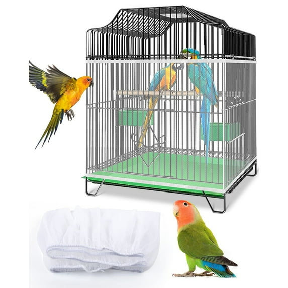 Parrot Bird Cage Cover Adjustable Universal Breathable Stretch Mesh Skirt Dustproof Net Cover Cage Guard