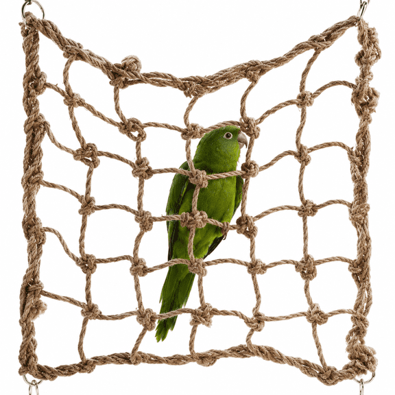 Parrot Bird Climbing Net Hemp Rope Ladder Toy Play Gym, Hanging Swing Net Perch Hammock with Hooks for Cage, Budgies Macaw Cockatoo Parakeet
