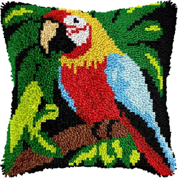 Parrot Bird Latch Hook Pillows Kits Cushion Pillow Cover with Pattern PrintedCanvas Sofa Crafts Adults Embroidery Cross Stitch making Hooking Crochet Kits 17x17 inch(38)