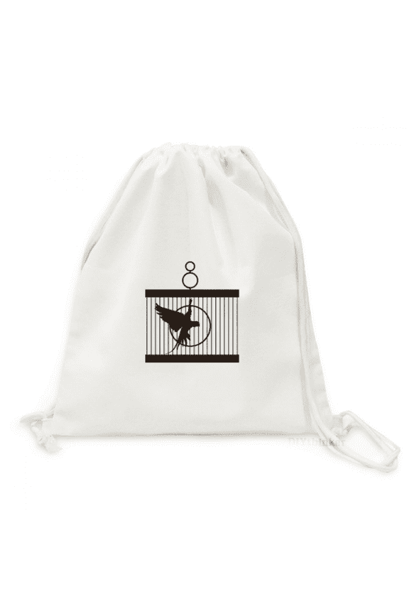Parrot Cage Box Flying Art Deco Fashion Backpack Canvas Drawstring Reusable Mesh Shopping Bag
