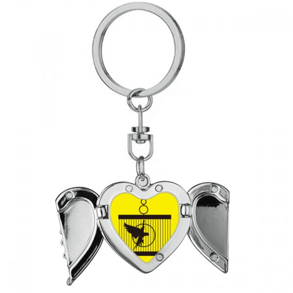 Parrot Cage Box Flying Art Deco Fashion Heart Angel Wing Key Chain Holder
