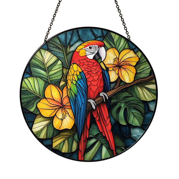 Parrot Ceramic Suncatcher – Stained Glass Style Tropical Bird Window Decor