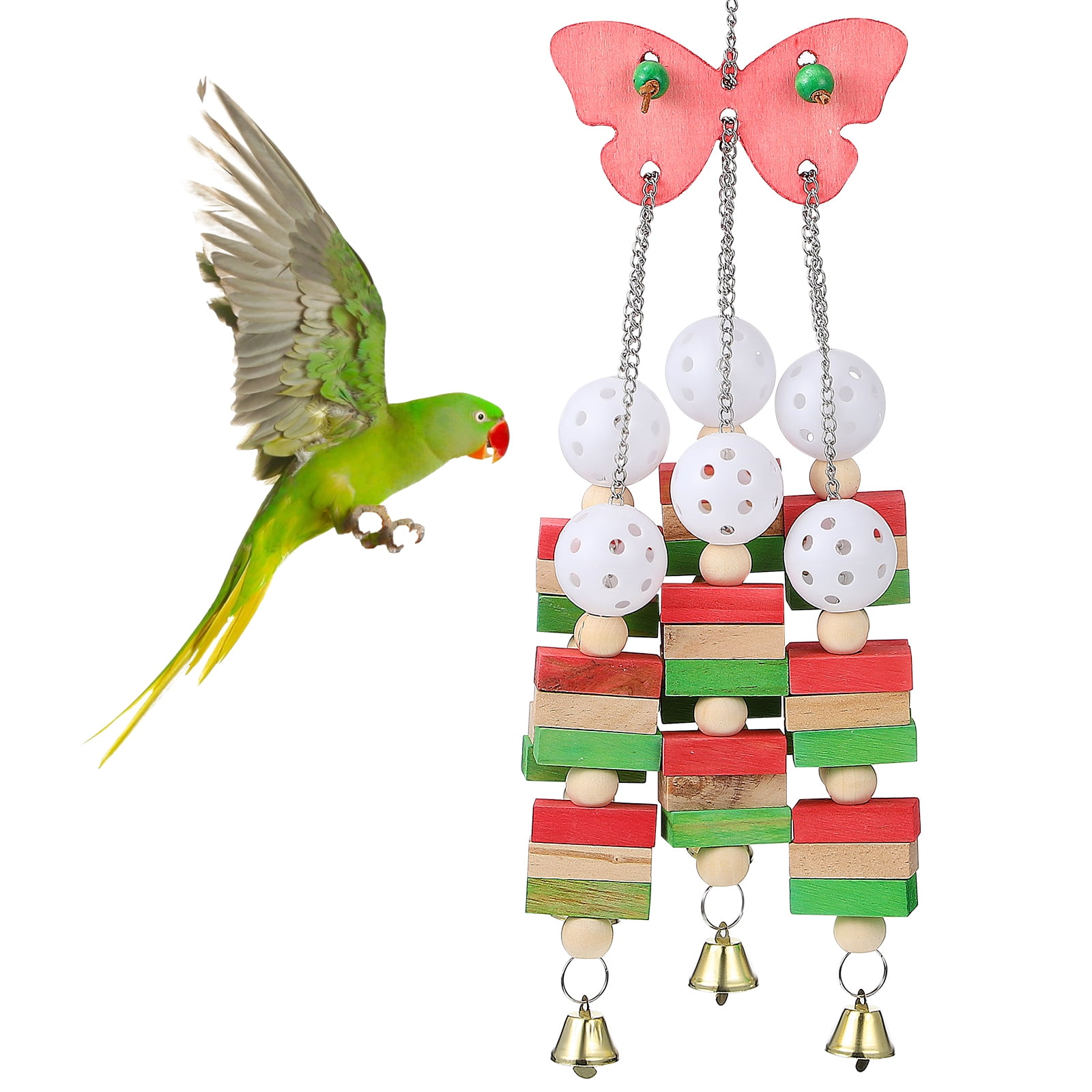 Curated visual reference: Picture Idea: Parrot Chew Toy Wooden Hanging Bite Toy With Bells Cage