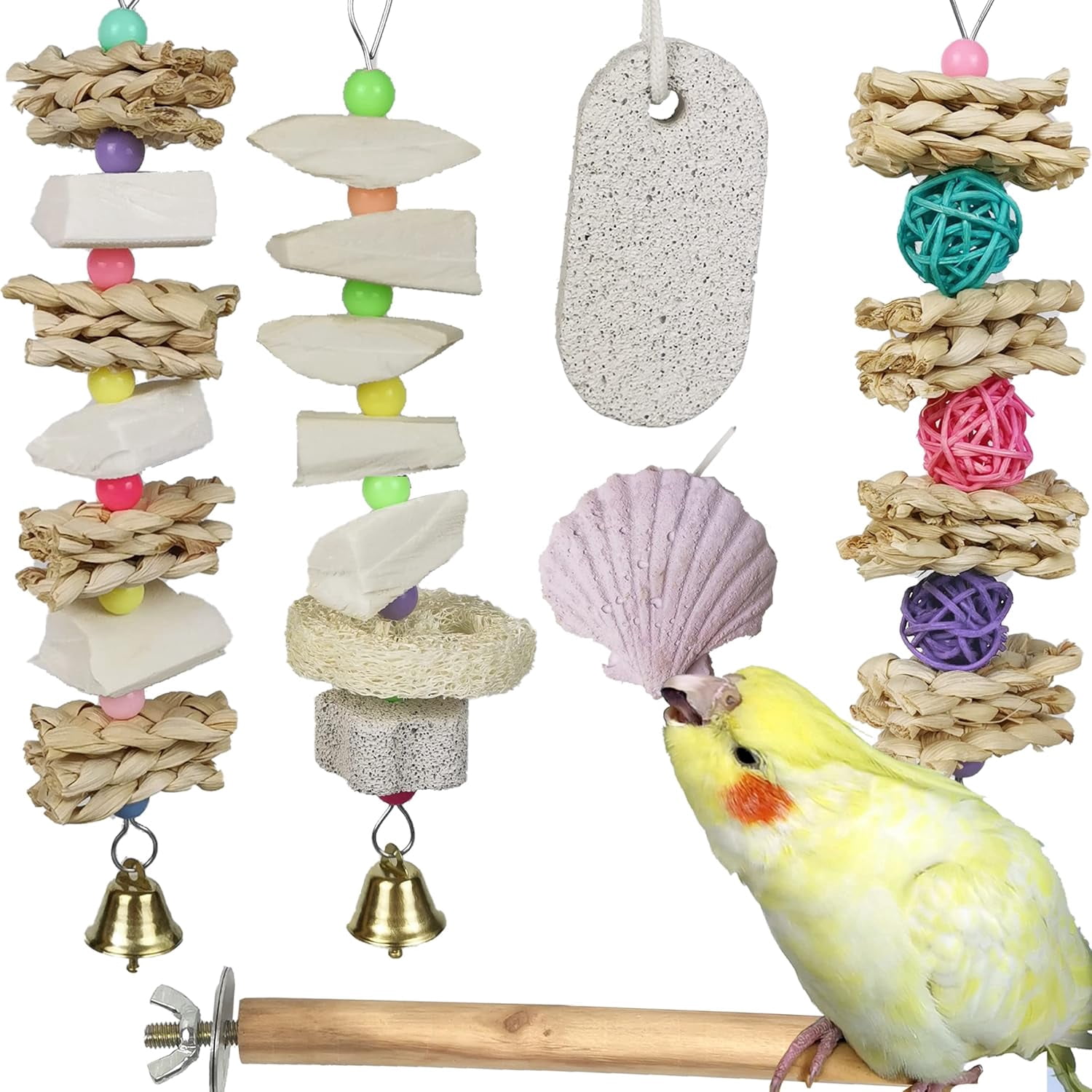 Photo inspiration: Fedypaking Calcium Supplement For Budgies Reference: Parrot Chewing Toy Bird Beak Grinding Stone With Bell Lava