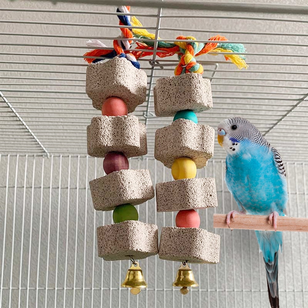 Parrot Chewing Toy, Bird Beak Grinding Stone with Bell, Lava Block