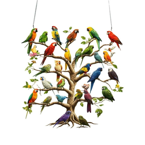 Parrot Christmas Ornaments Colorful Stacked Design, Double-Sided Acrylic Bird Tree Decor for Christmas, Winter Home Decoration for Bird Lovers