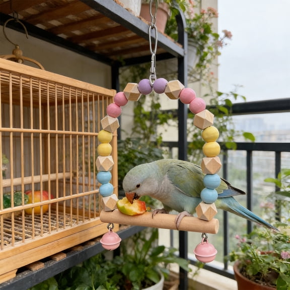 Parrot Claw Sharpening Stick Wooden Standing Pole Multicolor 7.4×5.9×1.18in Durable Interactive Sandstone Perch Bird Swing Exercise Toy