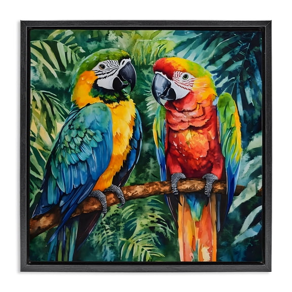 Stupell Industries Parrot Conversation Perch Black Framed Floater Canvas Wall Art, design by LSR Design Studio, 18 x 18