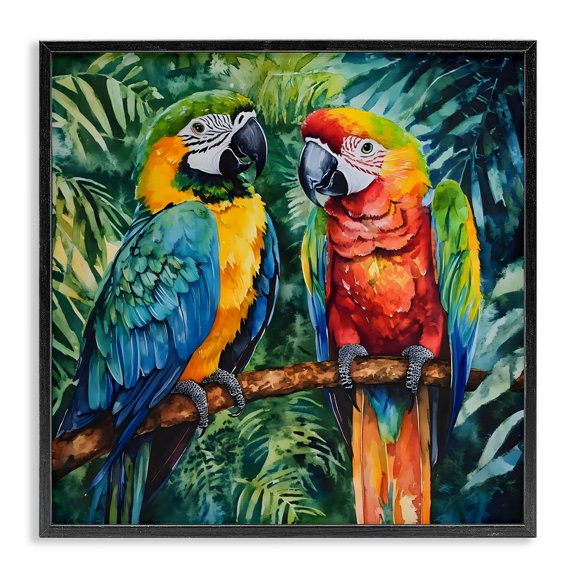Stupell Industries Parrot Conversation Perch Black Framed Giclee Art, design by LSR Design Studio, 12 x 12