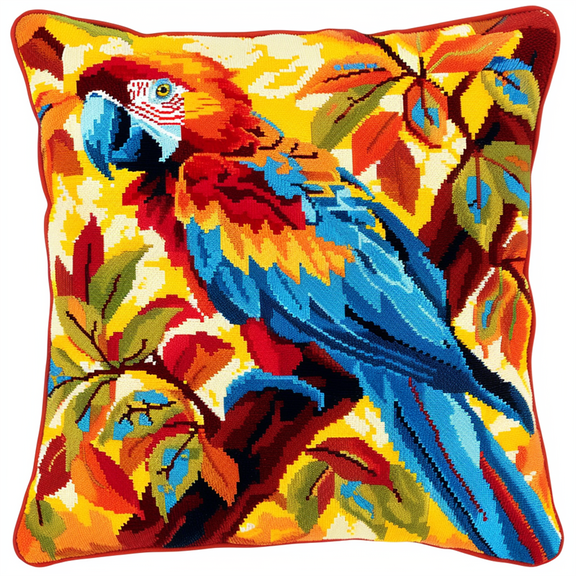 Parrot Cross Stitch Pillow Kit DIY 11 Count Cross Stitch Kits For Beginners 45X45cm Handmade Embroidery Kit Needlepoint Home Decor for Sofa