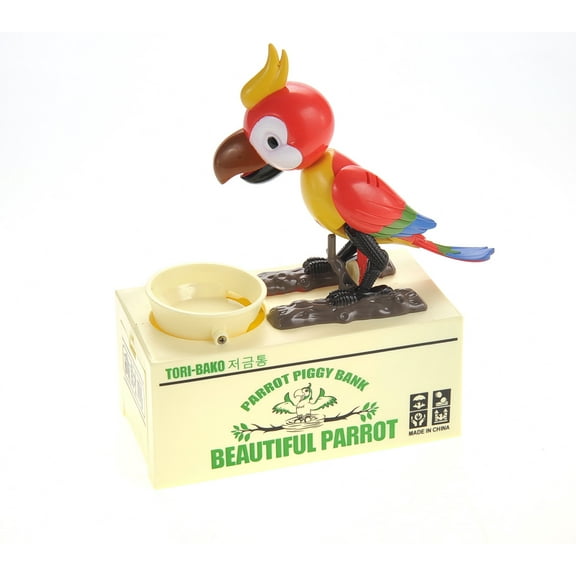 Parrot Cute battery operated Coin Bank Robotic bird consumes spare change, and saves it! Realistic movements,