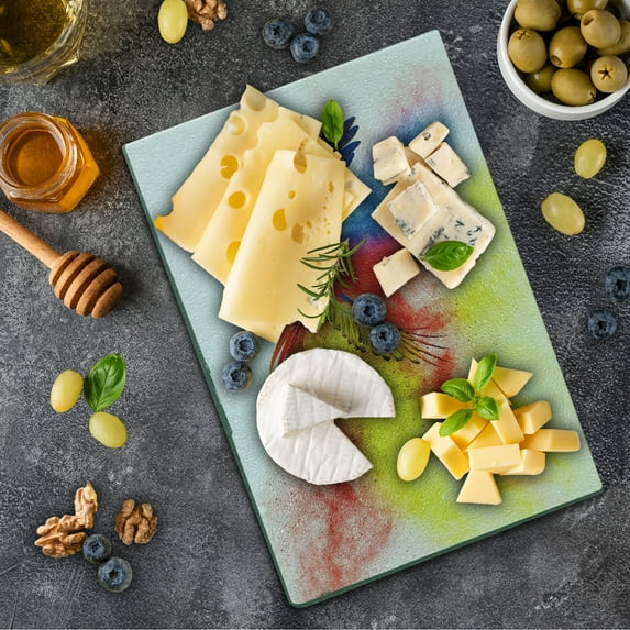 Parrot Cutting Board, Flying Parrot Colorful Storm Cloud on the Back Feathers Fantasy Illustration Print, Decorative Tempered Glass Cutting and Serving Board, Small Size, Multicolor, by Ambesonne