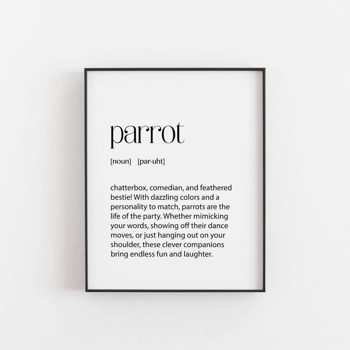 Parrot Definition Wall Art Print, Talking Tropical Bird Pet Home Decor ...