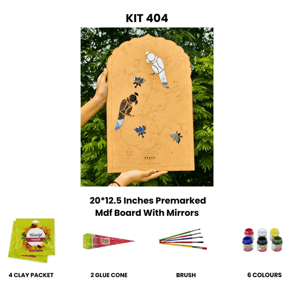 Parrot Design MDF Wall Art Kit 20x12.5 inch Decorative Mirror Craft Panel | Traditional Indian Rectangular Board for DIY Home Dcor & Art Projects