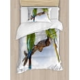 thumbnail image 1 of Parrot Duvet Cover Set, 2 Parrot Macaw on a Branch Talking Birds Clever Creatures of the Nature, Decorative 2 Piece Bedding Set with 1 Pillow Shams, Twin Size, Green White Brown, by Ambesonne, 1 of 3